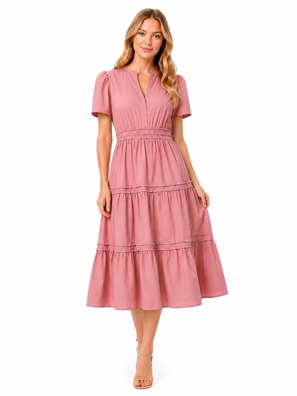 Stitchdrop Tempe Cotton Tiered Midi Dress XL Pink Vintage Boho Cottagecore